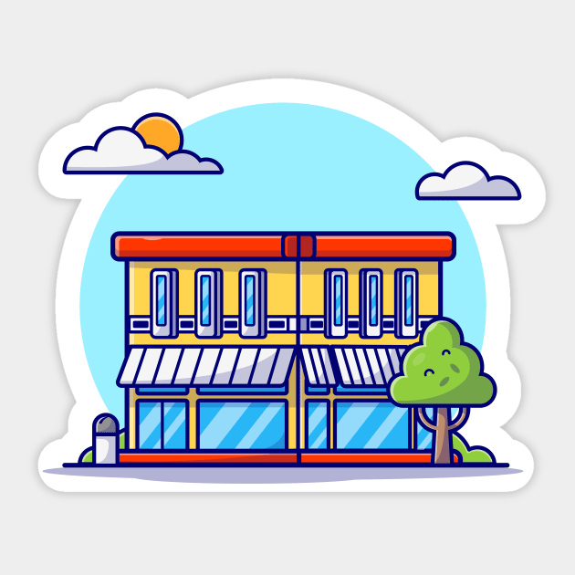 Street Café Building Cartoon Vector Icon Illustration Sticker by Catalyst Labs